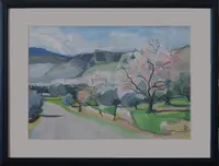 Peinture, aquarelle, Crète, amandiers