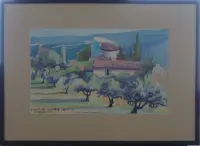 Peinture, aquarelle, Provence, mas